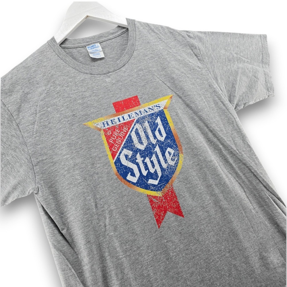 Heileman's Old Style Beer Graphic T Shirt Mens L Gray Cotton Short Sleeve